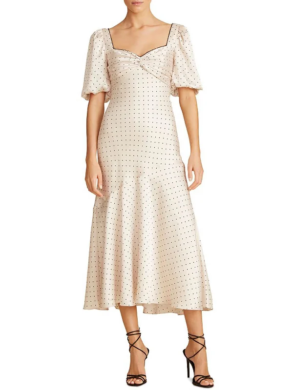 Womens Satin Midi Cocktail and Party Dress Printed Satin Midi